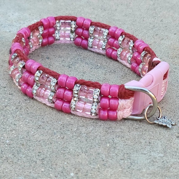Custom Handmade Beaded Bling Dog Collar - Picture 1 of 3